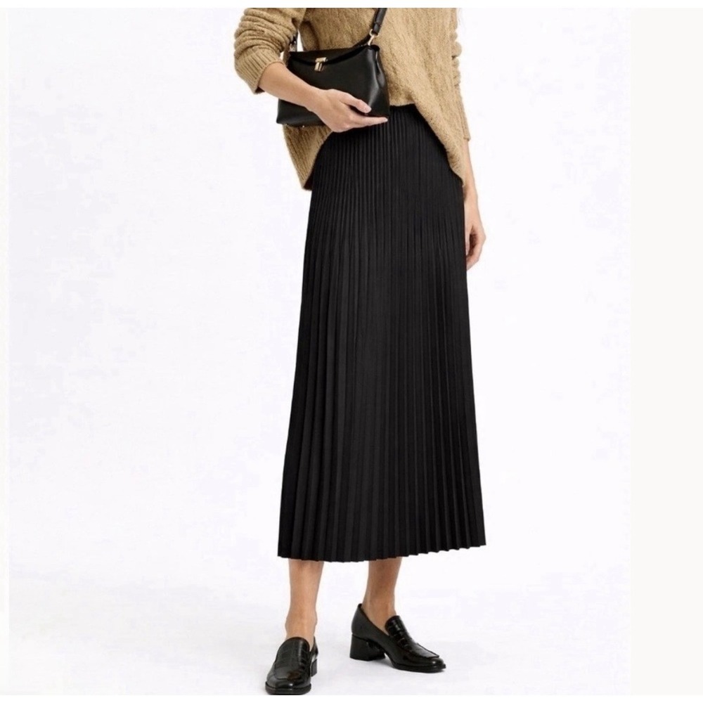 Eileen Fisher Woven Wool Silk Blend Pleated Midi‎ Skirt Black XL New $328 Luxury